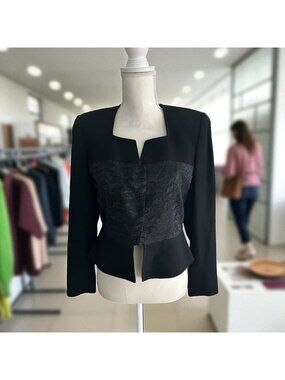 ZELDA Vintage Black Lace Paneled Long Sleeve Jacket Blazer Size 6